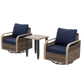 Modern Wicker Outdoor 3 Piece Wicker Swivel Rocking Chairs & Side Table, Brown/Gray - Eagle Peak Custom Canopy Tent
