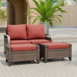 Modern Wicker Outdoor 3 Pieces Patio Furniture Set, 2 - Seat Loveseat and 2 Ottoman - Eagle Peak Custom Canopy Tent