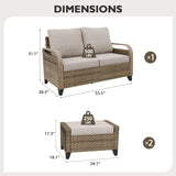 Modern Wicker Outdoor 3 Pieces Patio Furniture Set, 2 - Seat Loveseat and 2 Ottoman - Eagle Peak Custom Canopy Tent