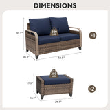 Modern Wicker Outdoor 3 Pieces Patio Furniture Set, 2 - Seat Loveseat and 2 Ottoman - Eagle Peak Custom Canopy Tent