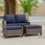 Modern Wicker Outdoor 3 Pieces Patio Furniture Set, 2 - Seat Loveseat and 2 Ottoman - Eagle Peak Custom Canopy Tent