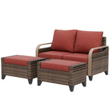Modern Wicker Outdoor 3 Pieces Patio Furniture Set, 2 - Seat Loveseat and 2 Ottoman - Eagle Peak Custom Canopy Tent