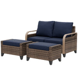 Modern Wicker Outdoor 3 Pieces Patio Furniture Set, 2 - Seat Loveseat and 2 Ottoman - Eagle Peak Custom Canopy Tent