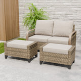 Modern Wicker Outdoor 3 Pieces Patio Furniture Set, 2 - Seat Loveseat and 2 Ottoman - Eagle Peak Custom Canopy Tent