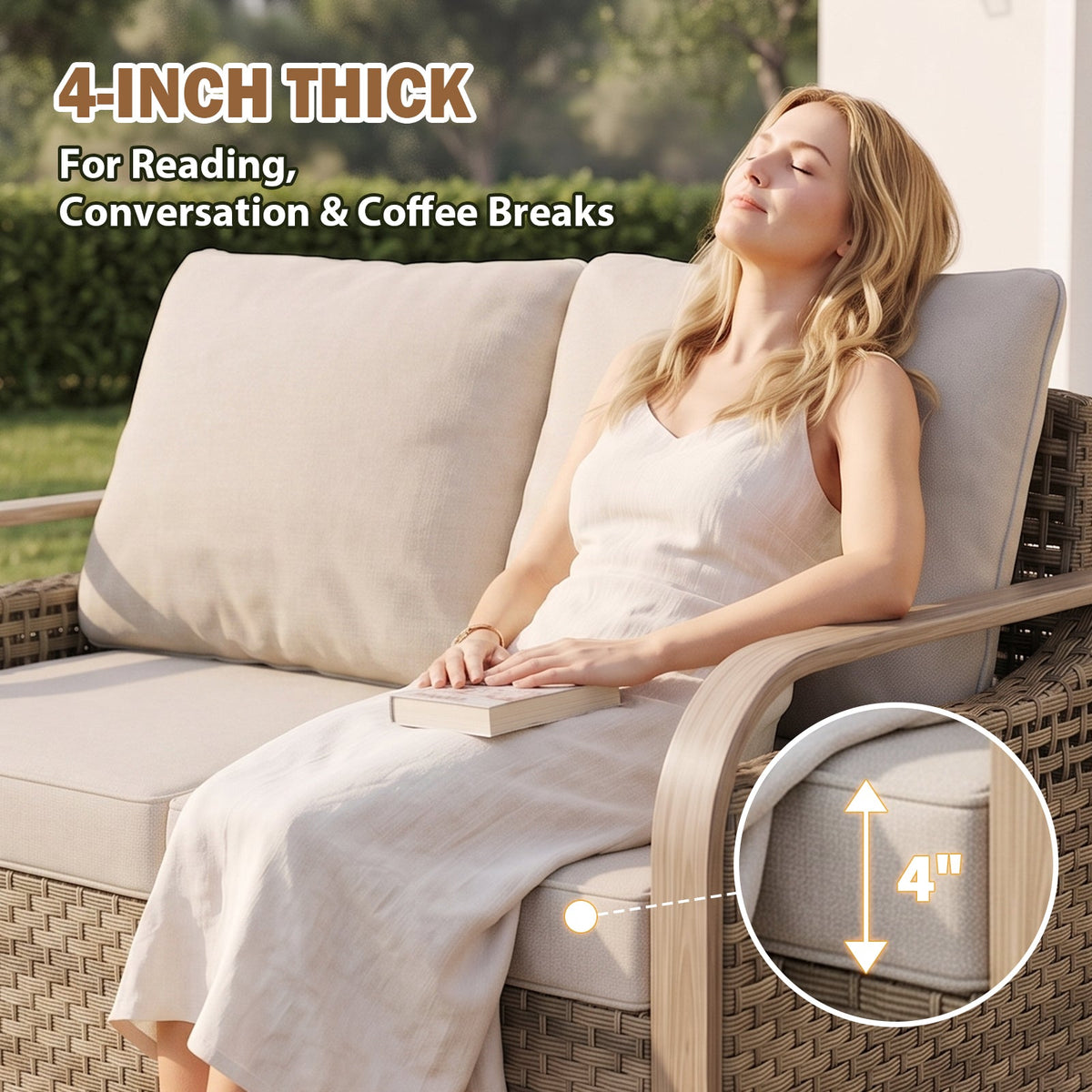 Modern Wicker Outdoor 3 Pieces Patio Furniture Set, 2-Seat Loveseat and 2 Ottoman - Eagle Peak®