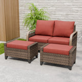 Modern Wicker Outdoor 3 Pieces Patio Furniture Set, 2 - Seat Loveseat and 2 Ottoman - Eagle Peak Custom Canopy Tent