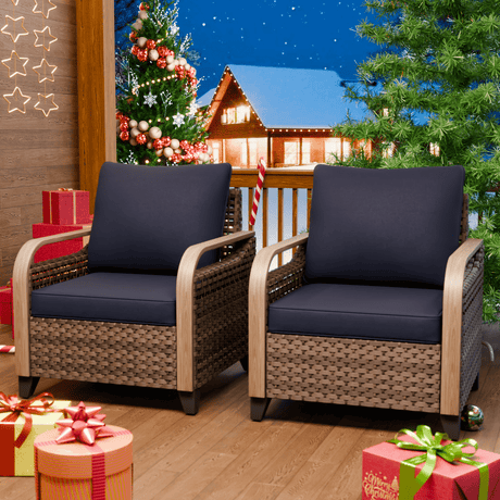 Modern Wicker Outdoor Chair, Patio Chair Curved Armrest, 2 Chairs, Brown/Gray - Eagle Peak Custom Canopy Tent