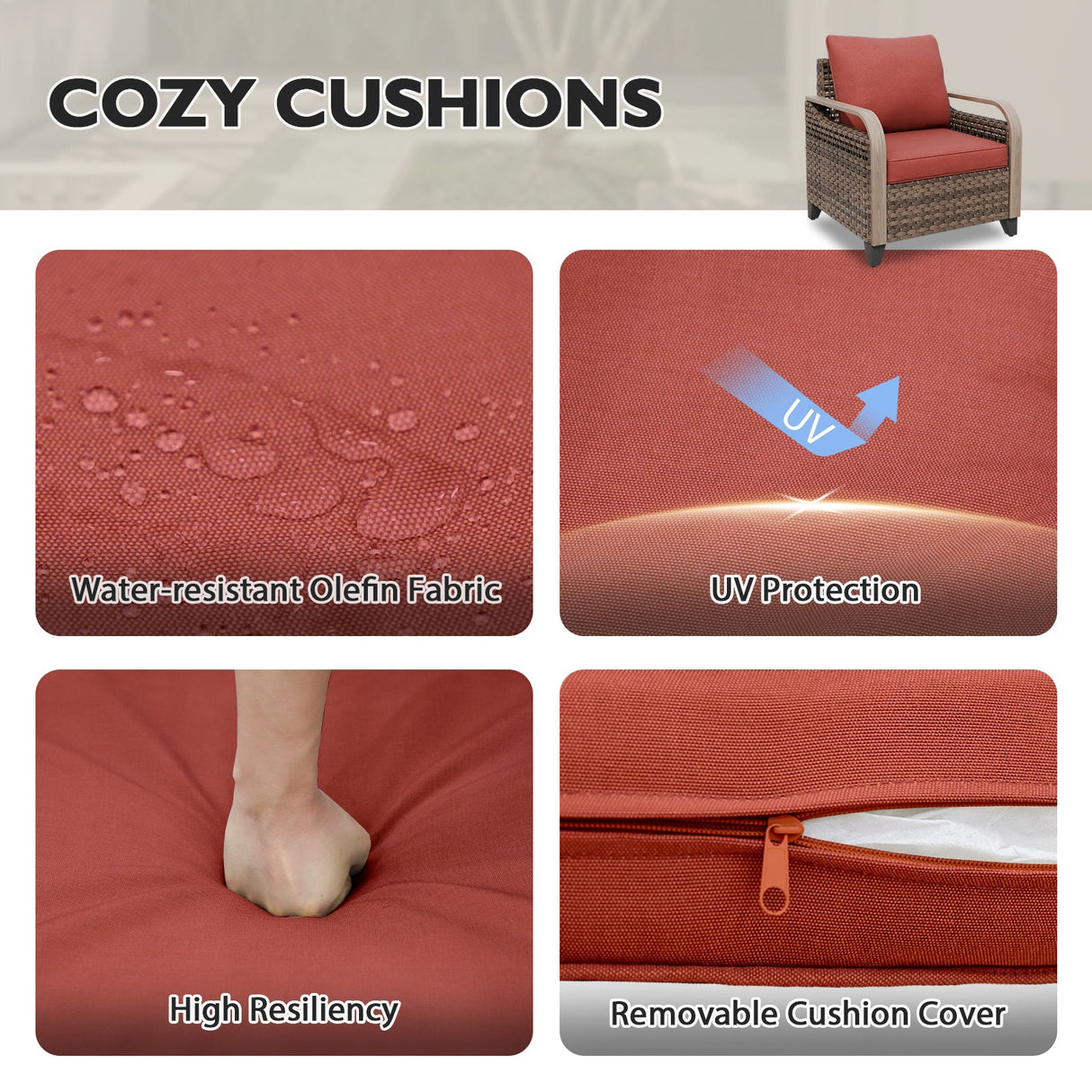 Modern Wicker Outdoor Chair,2 Chairs 2 Ottomans, 4 Pieces, Brown/Gray - Eagle Peak Custom Canopy Tent