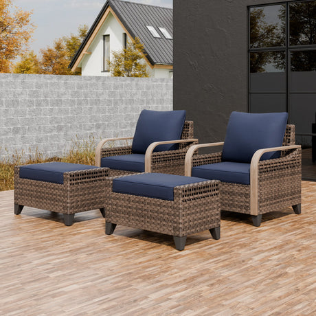 Modern Wicker Outdoor Chair,2 Chairs 2 Ottomans, 4 Pieces, Brown/Gray - Eagle Peak Custom Canopy Tent