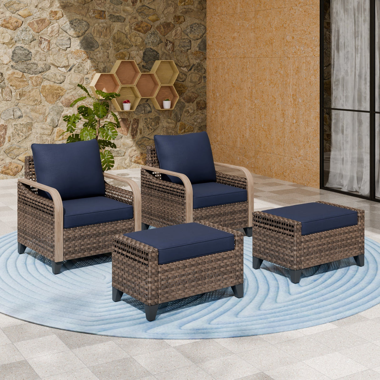 Modern Wicker Outdoor Chair,2 Chairs 2 Ottomans, 4 Pieces, Brown/Gray - Eagle Peak Custom Canopy Tent