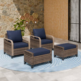 Modern Wicker Outdoor Chair,2 Chairs 2 Ottomans, 4 Pieces, Brown/Gray - Eagle Peak Custom Canopy Tent