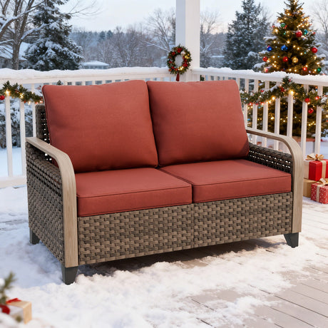 Modern Wicker Outdoor Furniture 2 Seat Loveseat Sofa , Brown/Gray - Eagle Peak Custom Canopy Tent