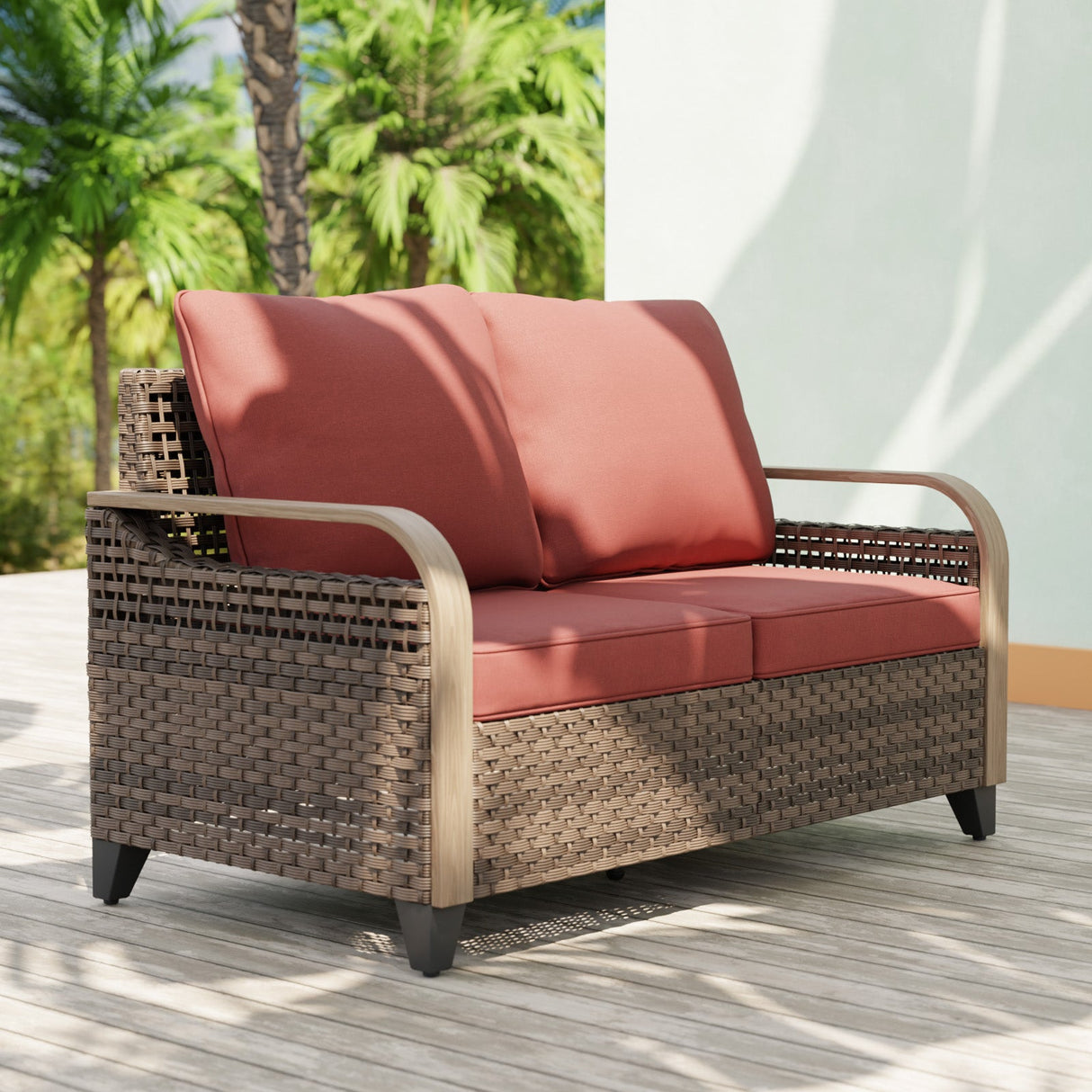 Modern Wicker Outdoor Furniture 2 Seat Loveseat Sofa , Brown/Gray - Eagle Peak Custom Canopy Tent
