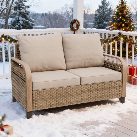 Modern Wicker Outdoor Furniture 2 Seat Loveseat Sofa , Brown/Gray - Eagle Peak Custom Canopy Tent