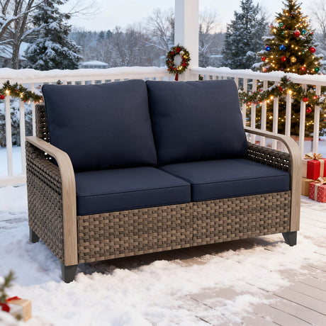 Modern Wicker Outdoor Furniture 2 Seat Loveseat Sofa , Brown/Gray - Eagle Peak Custom Canopy Tent