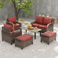 Modern Wicker Outdoor Furniture Set, 2 Patio Chairs, 2 - Seat Loveseat, 2 Ottomans and Coffee Table, 6 Pieces, Brown/Gray - Eagle Peak Custom Canopy Tent