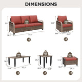 Modern Wicker Outdoor Furniture Set,4 Swivel Rocker Chairs, 3 - Seat Loveseat, 2 Ottomans, Coffee Table and Side Table, 9 Pieces, Brown/Gray - Eagle Peak Custom Canopy Tent