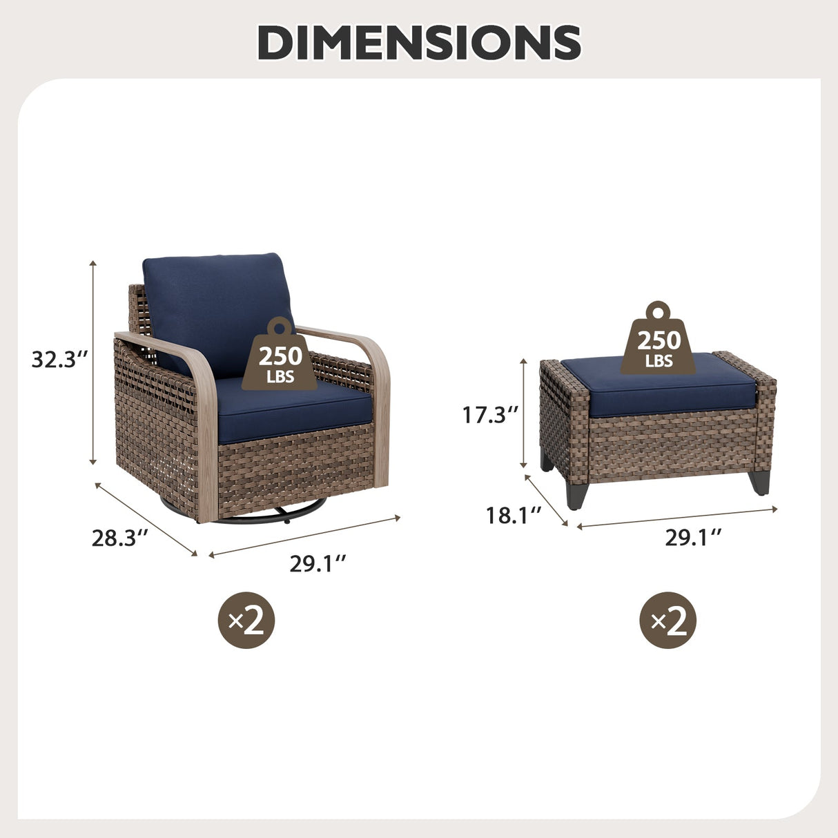 Modern Wicker Outdoor Glider Rocking Chair,2 Chairs 2 Ottomans, 4 Piece, Brown/Gray - Eagle Peak Custom Canopy Tent