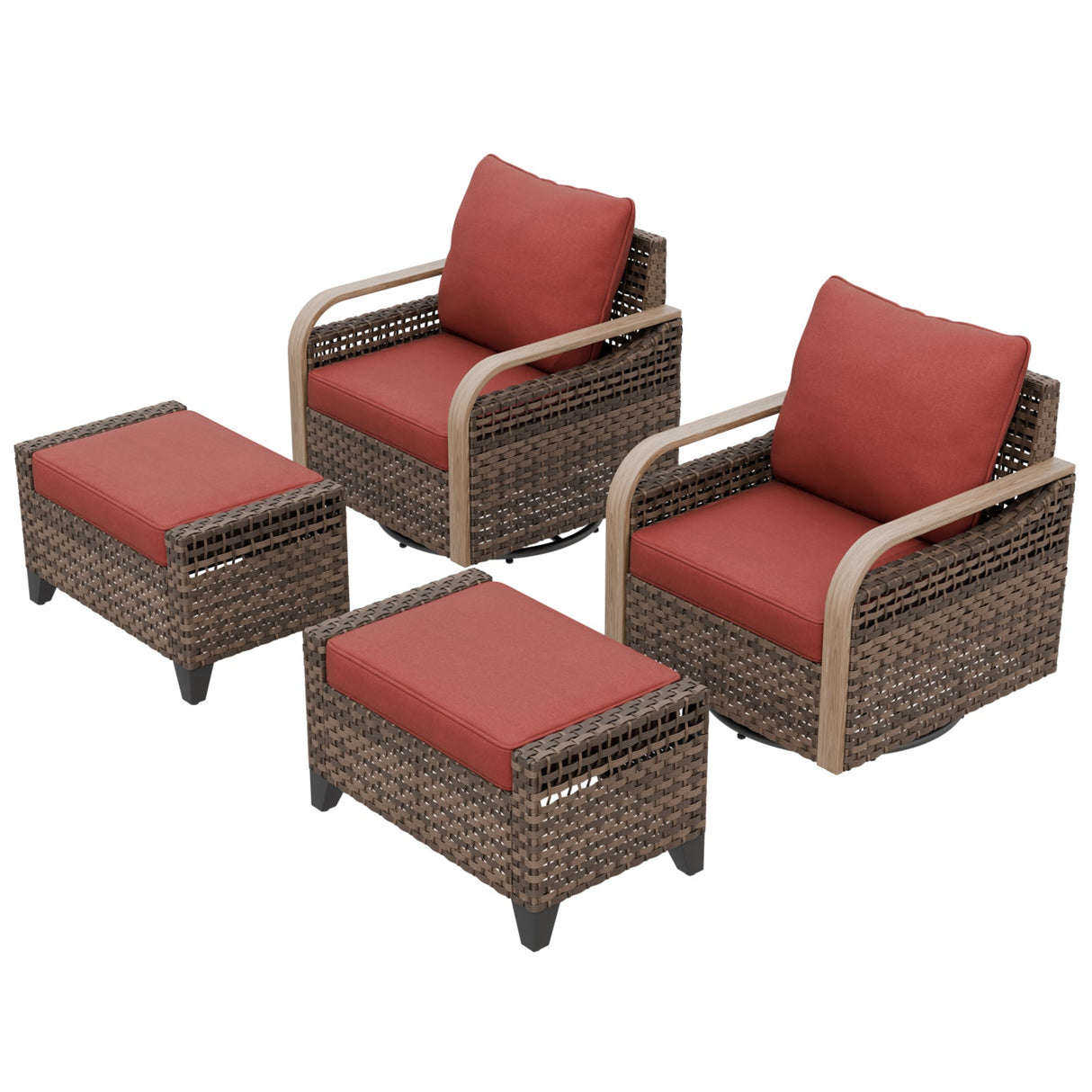 Modern Wicker Outdoor Glider Rocking Chair,2 Chairs 2 Ottomans, 4 Piece, Brown/Gray - Eagle Peak Custom Canopy Tent