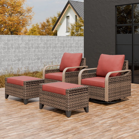 Modern Wicker Outdoor Glider Rocking Chair,2 Chairs 2 Ottomans, 4 Piece, Brown/Gray - Eagle Peak Custom Canopy Tent