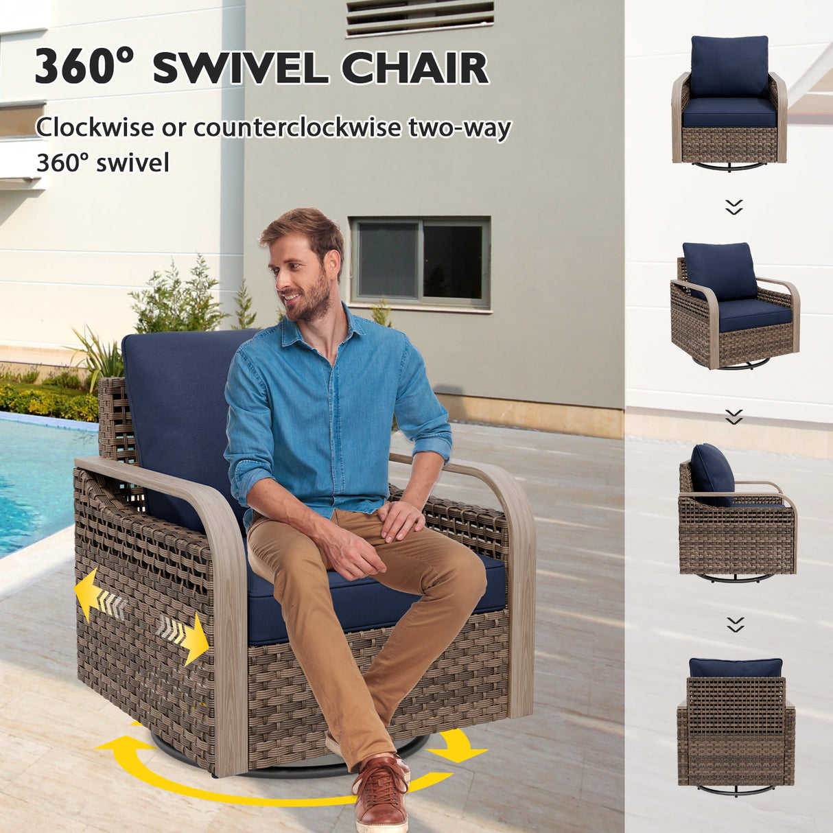 Modern Wicker Outdoor Glider Rocking Chair,2 Chairs 2 Ottomans, 4 Piece, Brown/Gray - Eagle Peak Custom Canopy Tent