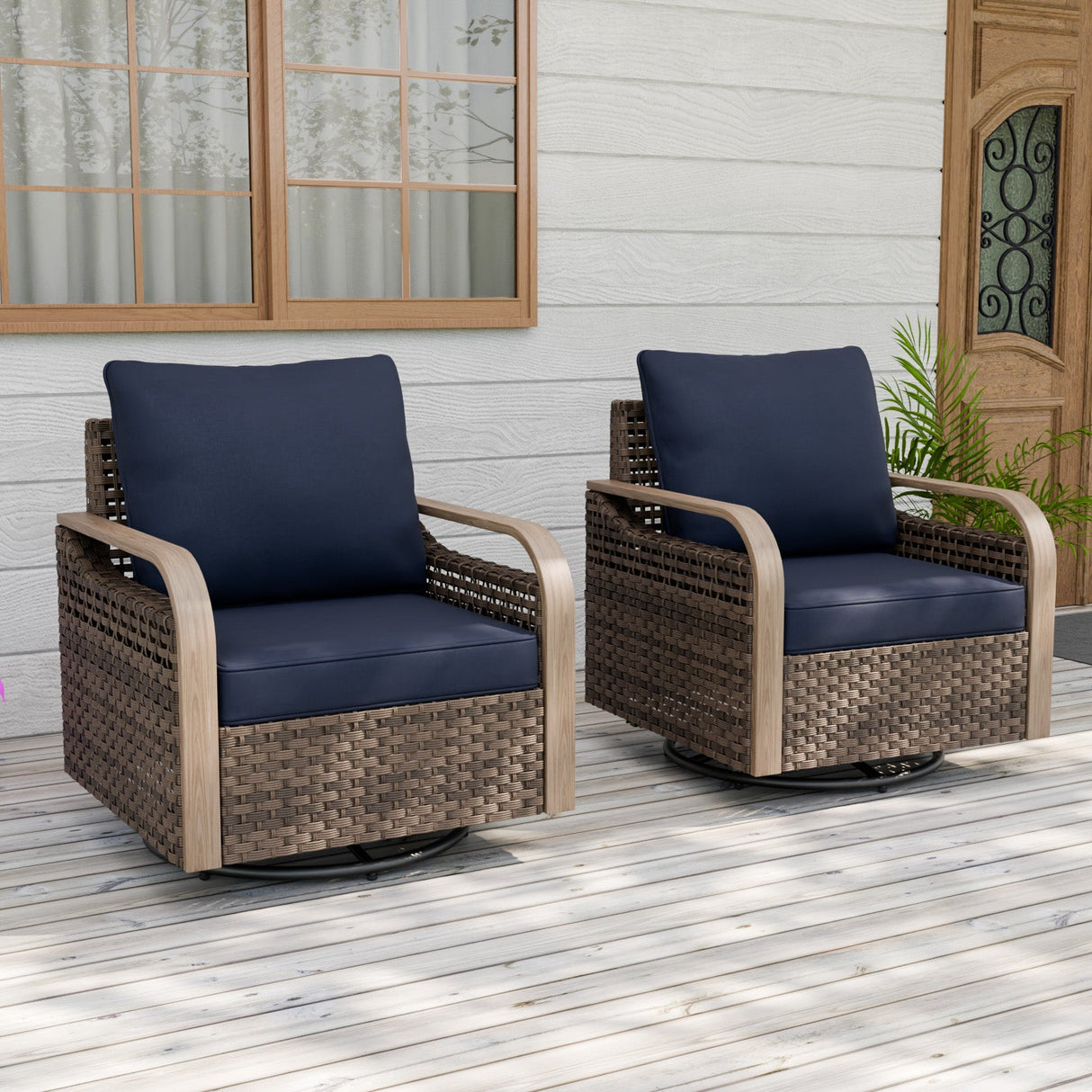 Modern Wicker Outdoor Glider Rocking Chair,2 Chairs, Brown/Gray - Eagle Peak Custom Canopy Tent