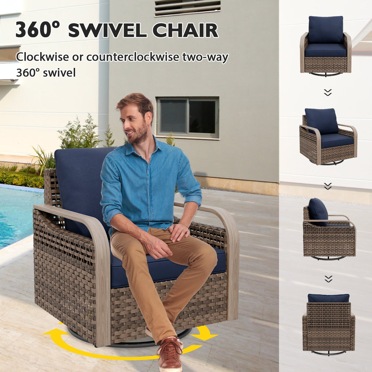 Modern Wicker Outdoor Glider Rocking Chair,4 Chairs, Brown/Gray - Eagle Peak Custom Canopy Tent