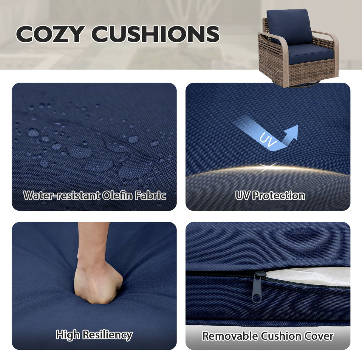 Modern Wicker Outdoor Glider Rocking Chair,4 Chairs, Brown/Gray - Eagle Peak Custom Canopy Tent