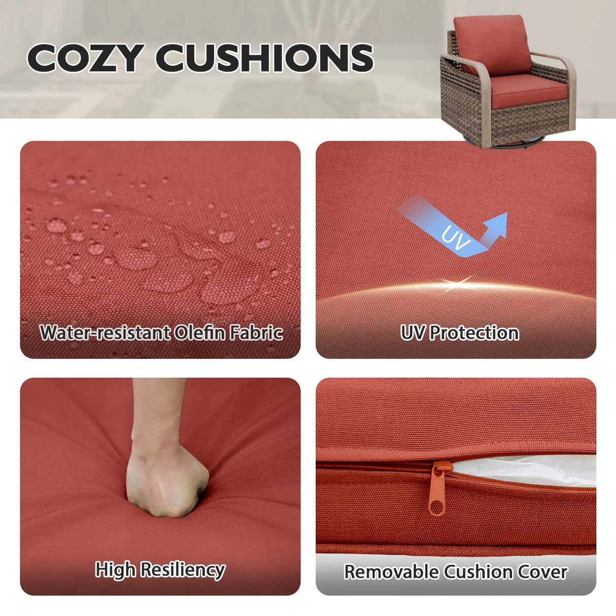 Modern Wicker Outdoor Glider Rocking Chair,4 Chairs, Brown/Gray - Eagle Peak Custom Canopy Tent