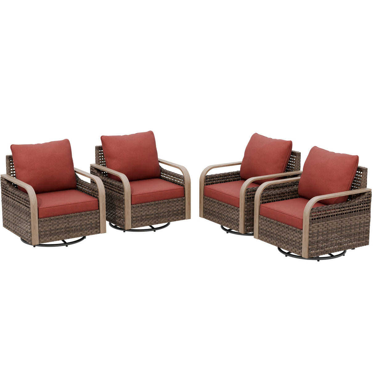 Modern Wicker Outdoor Glider Rocking Chair,4 Chairs, Brown/Gray - Eagle Peak Custom Canopy Tent