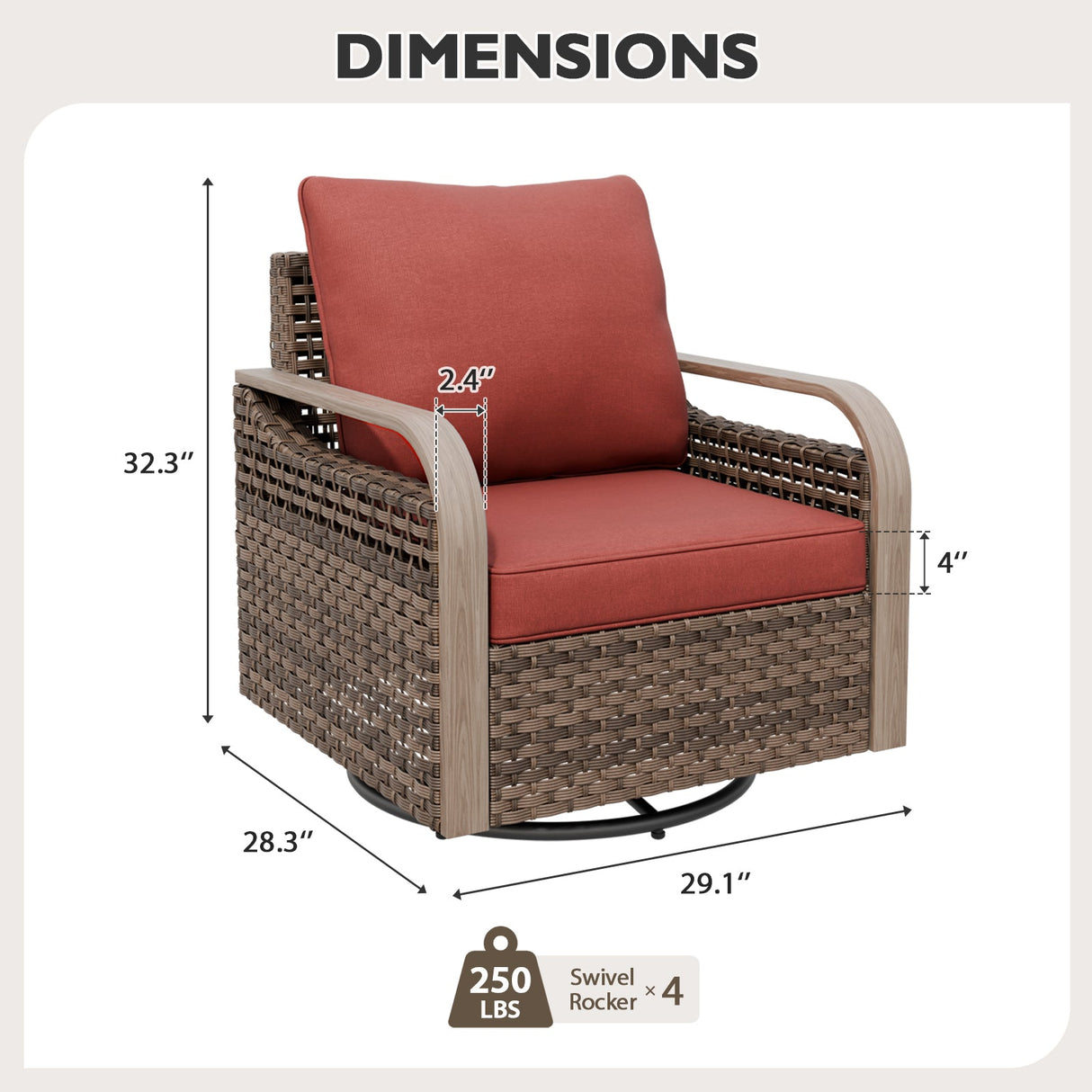 Modern Wicker Outdoor Glider Rocking Chair,4 Chairs, Brown/Gray - Eagle Peak Custom Canopy Tent