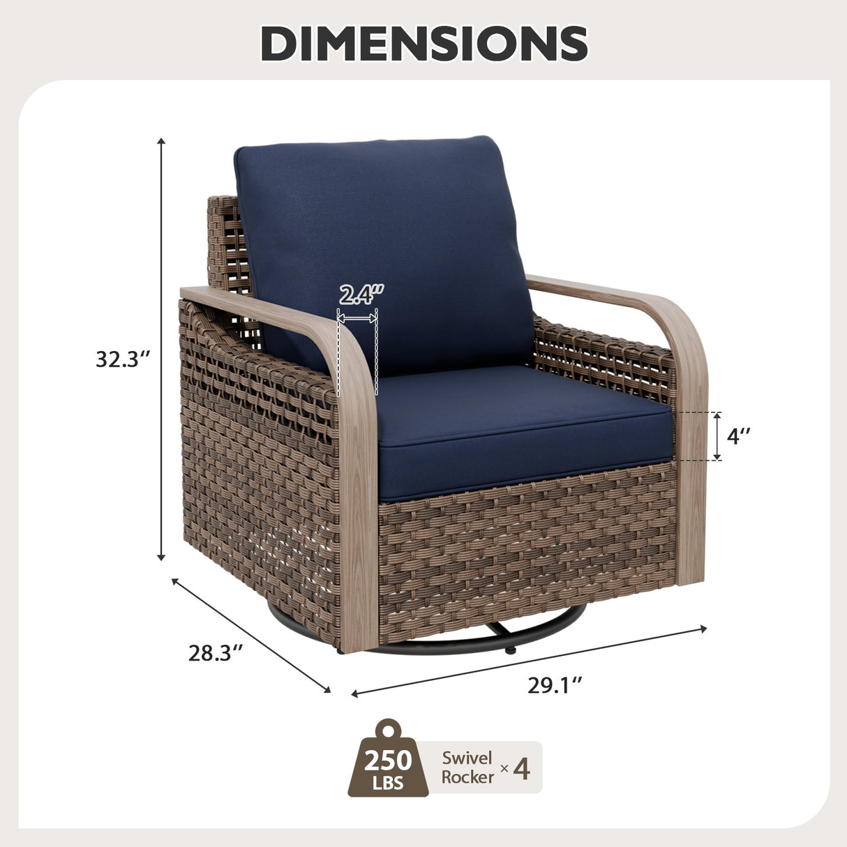 Modern Wicker Outdoor Glider Rocking Chair,4 Chairs, Brown/Gray - Eagle Peak Custom Canopy Tent