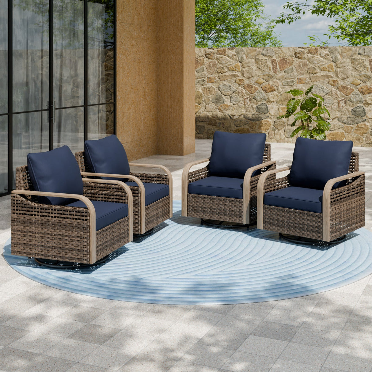 Modern Wicker Outdoor Glider Rocking Chair,4 Chairs, Brown/Gray - Eagle Peak Custom Canopy Tent