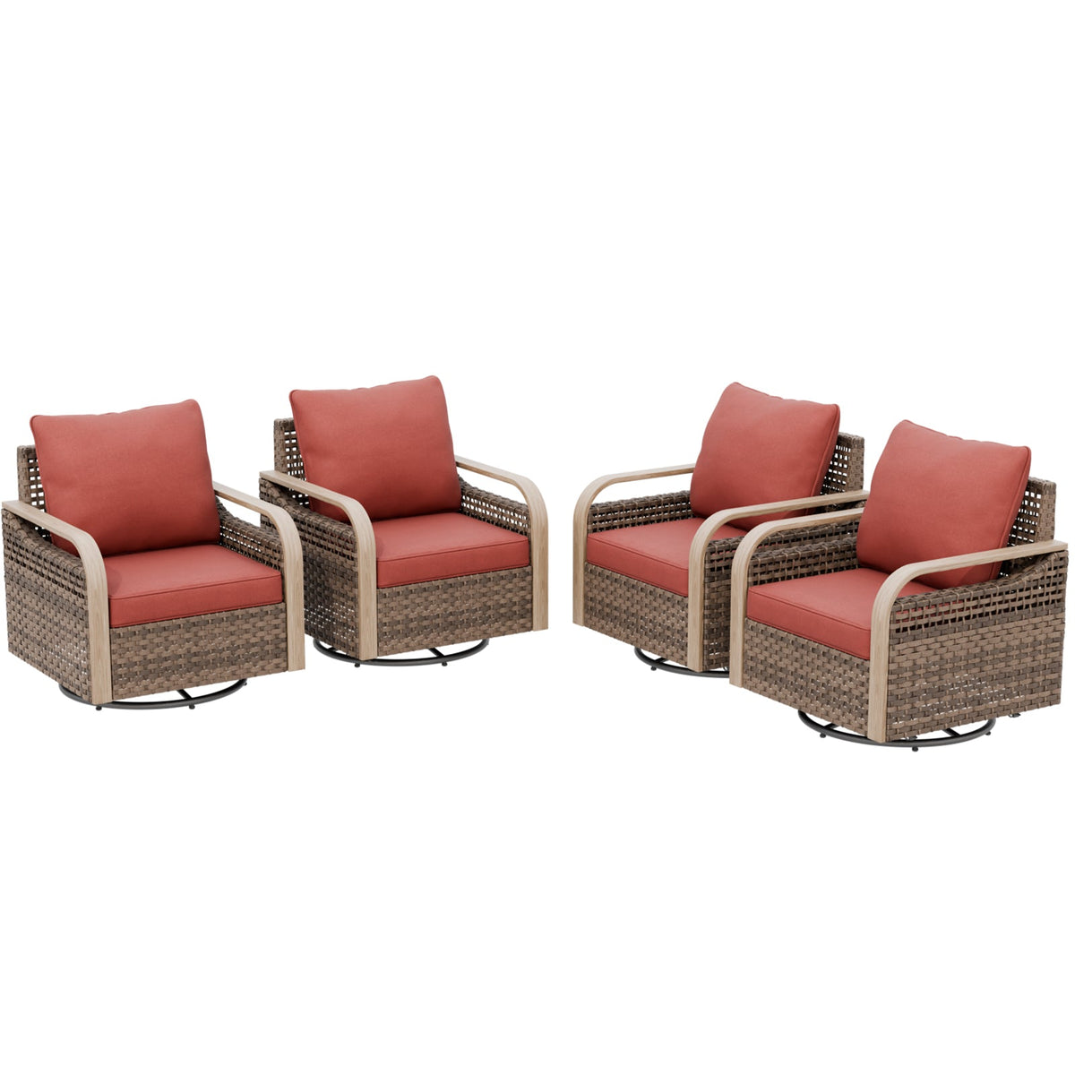Modern Wicker Outdoor Glider Rocking Chair,4 Chairs, Brown/Gray - Eagle Peak®