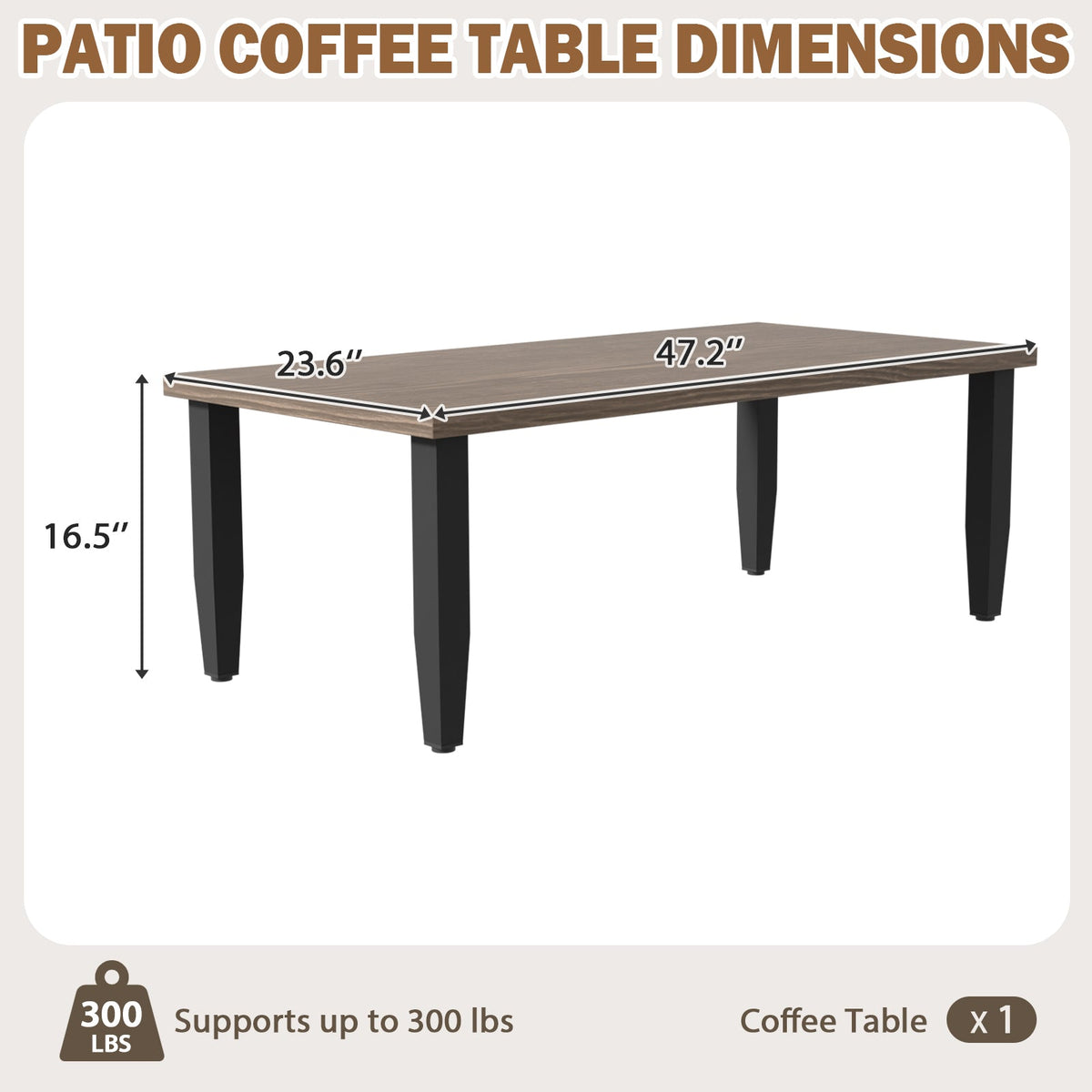 Modern Wicker Outdoor Modern Rectangle Small Patio Table, Wood Grain Top - Eagle Peak®