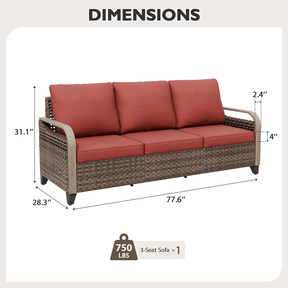 Modern Wicker Outdoor Patio 3 Seat Sofa, Brown/Gray - Eagle Peak Custom Canopy Tent