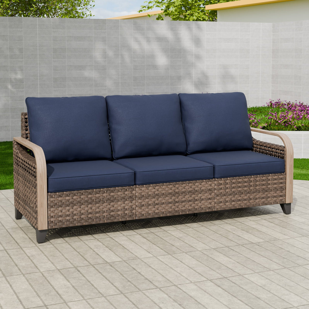 Modern Wicker Outdoor Patio 3 Seat Sofa, Brown/Gray - Eagle Peak Custom Canopy Tent