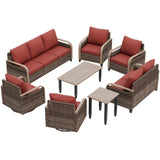Modern Wicker Outdoor Patio Furniture Set, 2 Patio Chairs, 2 Swivel Rocker Chairs, 3 - Seat Sofa, Loveseat, Coffee Table and Side Table, 8 Pieces, Brown/Gray - Eagle Peak Custom Canopy Tent
