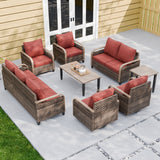 Modern Wicker Outdoor Patio Furniture Set, 2 Patio Chairs, 2 Swivel Rocker Chairs, 3 - Seat Sofa, Loveseat, Coffee Table and Side Table, 8 Pieces, Brown/Gray - Eagle Peak Custom Canopy Tent