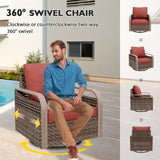 Modern Wicker Outdoor Patio Furniture Set, 2 Patio Chairs, 2 Swivel Rocker Chairs, 3 - Seat Sofa, Loveseat, Coffee Table and Side Table, 8 Pieces, Brown/Gray - Eagle Peak Custom Canopy Tent