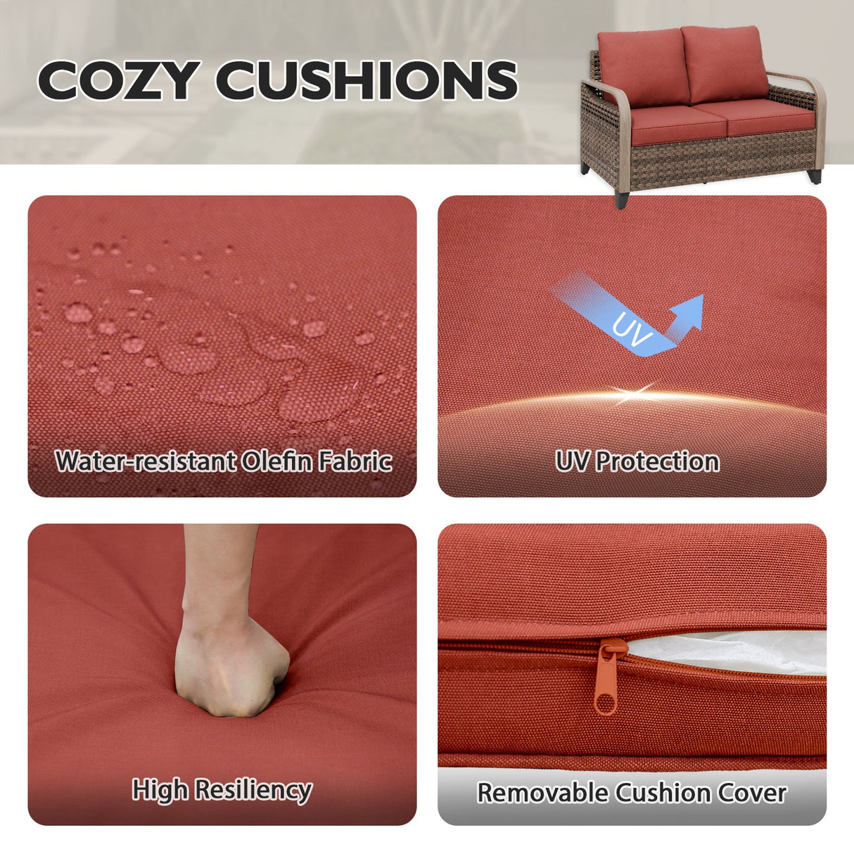 Modern Wicker Outdoor Patio Furniture Set, 2 Patio Chairs, 2 Swivel Rocker Chairs, 3 - Seat Sofa, Loveseat, Coffee Table and Side Table, 8 Pieces, Brown/Gray - Eagle Peak Custom Canopy Tent