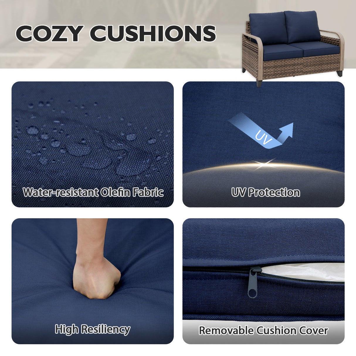 Modern Wicker Outdoor Patio Furniture Set, 2 Patio Chairs, 2 Swivel Rocker Chairs, 3 - Seat Sofa, Loveseat, Coffee Table and Side Table, 8 Pieces, Brown/Gray - Eagle Peak Custom Canopy Tent