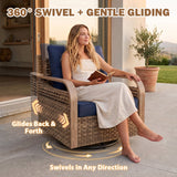 Modern Wicker Outdoor Patio Furniture Set, 5 Pieces, 2 Swivel Rocking Chairs, 2-Seat Loveseat and 2 Ottomans - Eagle Peak®