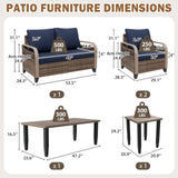 Modern Wicker Outdoor Patio Furniture Set,2 Patio Chairs, 2-Seat Loveseat, Coffee Table and Side Table, 5 Pieces, Brown/Gray - Eagle Peak®