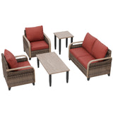 Modern Wicker Outdoor Patio Furniture Set,2 Patio Chairs, 2 - Seat Loveseat, Coffee Table and Side Table, 5 Pieces, Brown/Gray - Eagle Peak Custom Canopy Tent