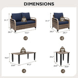 Modern Wicker Outdoor Patio Furniture Set,2 Patio Chairs, 2 - Seat Loveseat, Coffee Table and Side Table, 5 Pieces, Brown/Gray - Eagle Peak Custom Canopy Tent