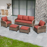 Modern Wicker Outdoor Patio Furniture Set,2 Patio Chairs, 3 - Seat Loveseat and 2 Ottomans, 5 Pieces, Brown/Gray - Eagle Peak Custom Canopy Tent