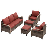 Modern Wicker Outdoor Patio Furniture Set,2 Patio Chairs, 3 - Seat Loveseat and 2 Ottomans, 5 Pieces, Brown/Gray - Eagle Peak Custom Canopy Tent