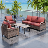 Modern Wicker Outdoor Patio Furniture Set,2 Patio Chairs, 3 - Seat Loveseat and Coffee Table, 4 Pieces, Brown/Gray - Eagle Peak Custom Canopy Tent