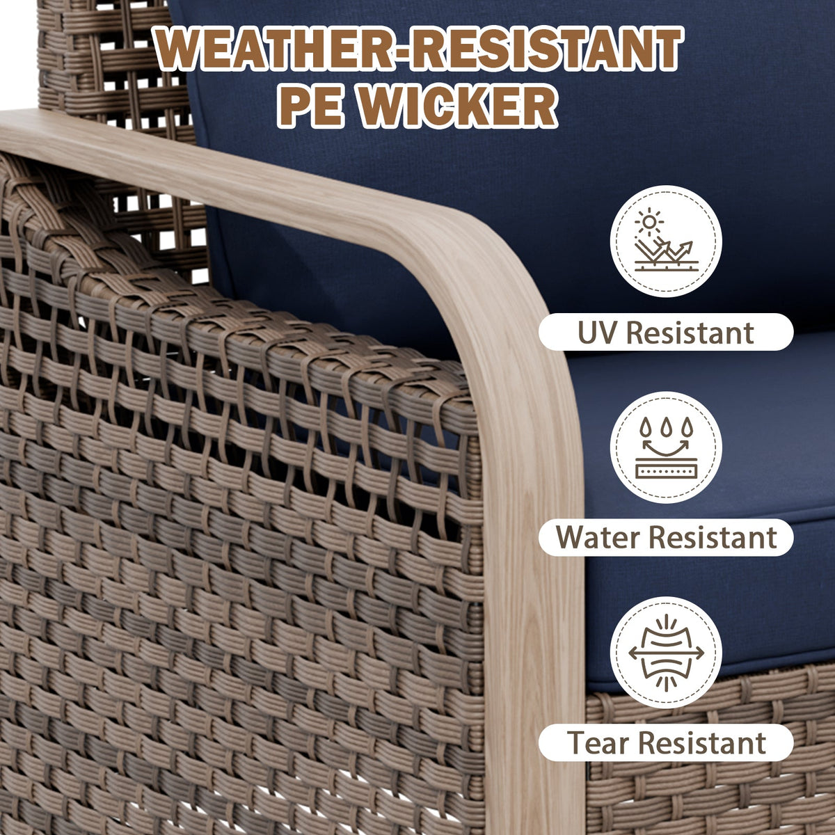 Modern Wicker Outdoor Patio Furniture Set,2 Patio Chairs, 3-Seat Loveseat and Coffee Table, 4 Pieces, Brown/Gray - Eagle Peak®